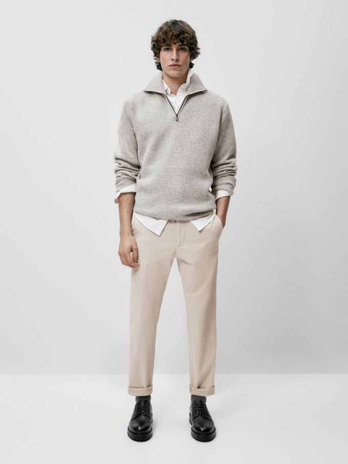 Бавовняні штани-чінос вузького крою з начосом